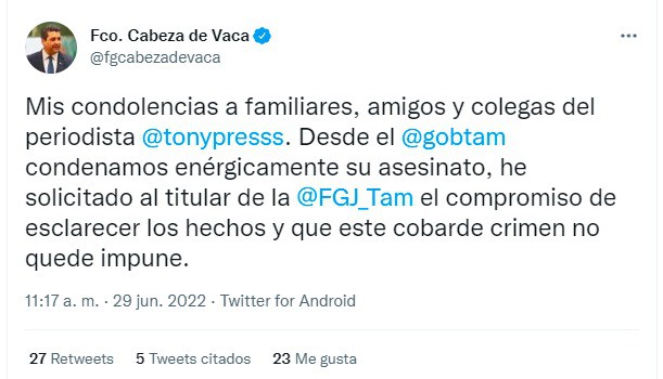 Asesinan al periodista Antonio de la Cruz, en Ciudad Victoria
